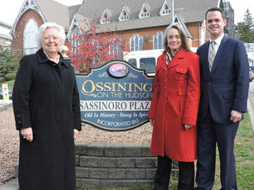 From left, state Assemblywoman Sandy Galef, D-Ossining; Ossining Mayor Victoria Gearity; and state Sen. David Carlucci announced the official dissolution of the village's Urban Renewal Agency.
