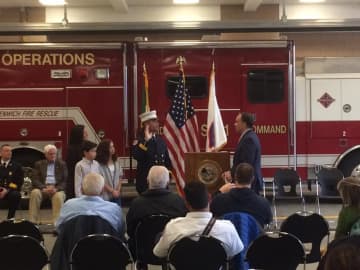 Chris Pratico is sworn in as fire marshal at a ceremony on Tuesday