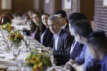 Danny Meyer chatting with a select group of 20 top CIA students over lunch at The Culinary Institute of America.