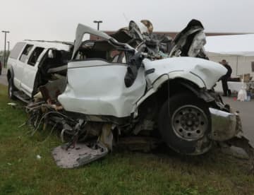 The aftermath of a limousine crash in Schoharie, New York that killed 20 people on October 6, 2018.