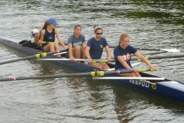 From left, Estie Forstbauer, Jessica Bernstein, Brakely Bryant and Gillian Burke will be one of four Greenwich Crew boats to compete in the rowing youth nationals in Tennessee this weekend.
