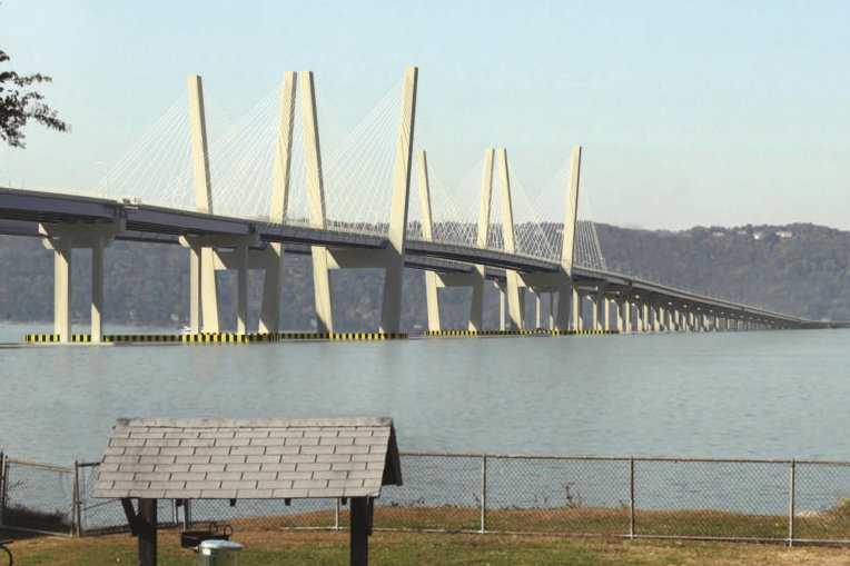 Construction to build a temporary construction platform for the new Tappan Zee Bridge is underway. 