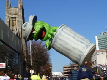 Oscar the Grouch had some issues dealing with the wind in the Stamford balloon parade in a past year.