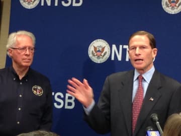 Earl Weener of the NTSB joined by Sen. Richard Blumenthal of Connecticut at a press conference in Yonkers on Monday afternoon.