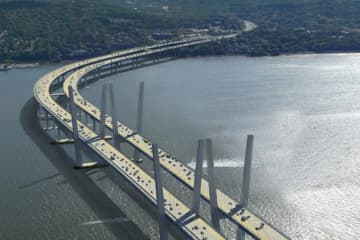 An artists rendering shows what the new, completed Tappan Zee Bridge replacement will look like.