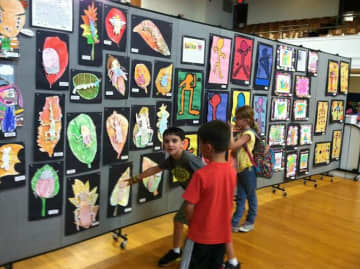 Students from Mamaroneck Avenue School created artwork for an exhibition in the all-purpose room.