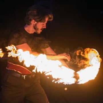 See six flame-wielding, fire-eating performers twisting and turning, juggling and dancing, spinning and sword fighting in Sleepy Hollow this weekend. 