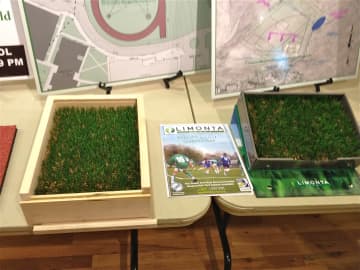 A sample of the turf that is proposed for Meszaros Field