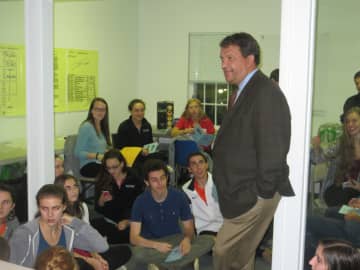 State Sen. George Latimer talks to a government and politics class from Mamaroneck High School last week. 