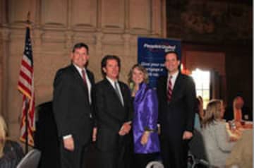 Featured in the photo, from left are State Representative Tom ODea, State Sen. Scott Franz, Arlene Bubbico and Congressman Jim Himes. U.S. Rep. Toni Boucher and First Selectman Rob Mallozzi.