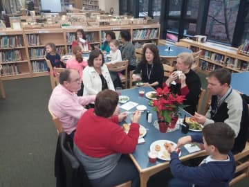 Pocantico Hills grandparents and family members enjoy breakfast and lunch provided by the Parent Teacher Association. 