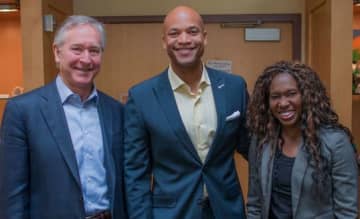 From left to right: St. Luke's Head of School Mark Davis, Wes Moore and Director of Diversity and Student Life, Dr. Stephanie Bramlett.
