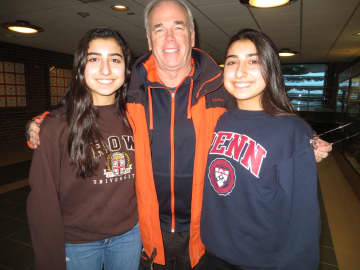 Ellie and Karen Seid, All-America honorees, with Mamaroneck field hockey coach John Savage.