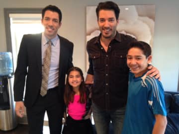 The Property Brothers with two of Saadia Sullivan's kids, Emma and Riley.