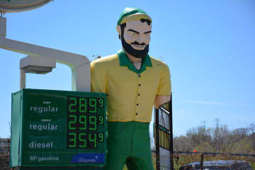 The statue by an Elmsford gas station, which several have named after Paul Bunyan. 