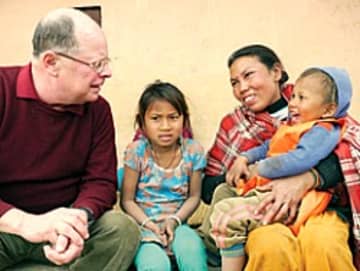 The Rev. Joe Thaler, left, a priest from Ossinings Maryknoll Society, has been serving in Nepal and now is focusing his efforts on helping people recently displaced by a massive earthquake.