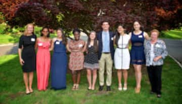 The Community Fund of Bronxville, Eastchester and Tuckahoe honored nine students. From left, Katharine Outcalt, Natzinet Ghebrenegus, Nicole Nasti, Morgan Slocombe, Lisa Iwagami, Brendan Patrick Carty, Sally Kwok, Ariana Sher and Eileen Frey.