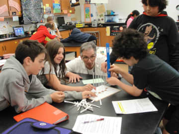 Sixth-graders work on model of the Big Dipper.