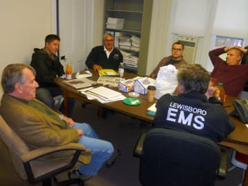 Lewisboro's emergency management team meets at the Town House, from left, Supervisor Peter Parsons, School Superintendent Paul Kreutzer, Police Chief Frank Secret, John Conti of the Vista Fire Dept., and Mike Wetzel of the South Salem Fire Dept.