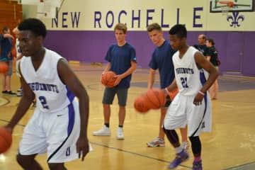 NRHS students happily taught the students of Maritime Regional HS of La Rochelle how to play basketball during their July 2 visit.
