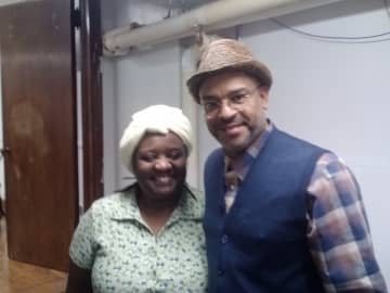 Playwright Vienna Carroll (left) and Director/Musician Keith Johnston performed a play about the unsung heroes of the Underground Railroad on Saturday at the Mount Vernon Public Library.