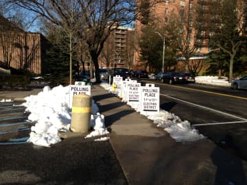 Snow is stacked up at the start of Election Day in Tuckahoe.  Residents came out in droves to cast their votes.