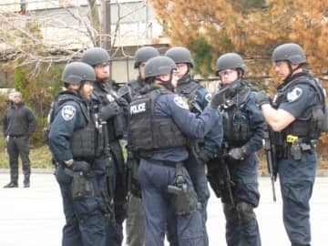 Norwalk police officers from the SWAT team searched an Amtrak train at the East Norwalk Railroad Station Friday for the Boston Marathon bombing suspect, Dzhokhar Tsarnaev. He was not found. 