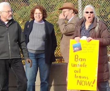A few members of the Coalition to Ban Unsafe Oil Trains at a rally.