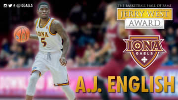 Iona College shooting guard A.J. English is up for the Jerry West Shooting Guard of the Year award in New Rochelle.