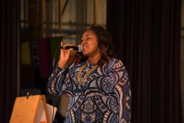 Shacara Atiya performing in New Rochelle as part of the anti-bullying programming.
