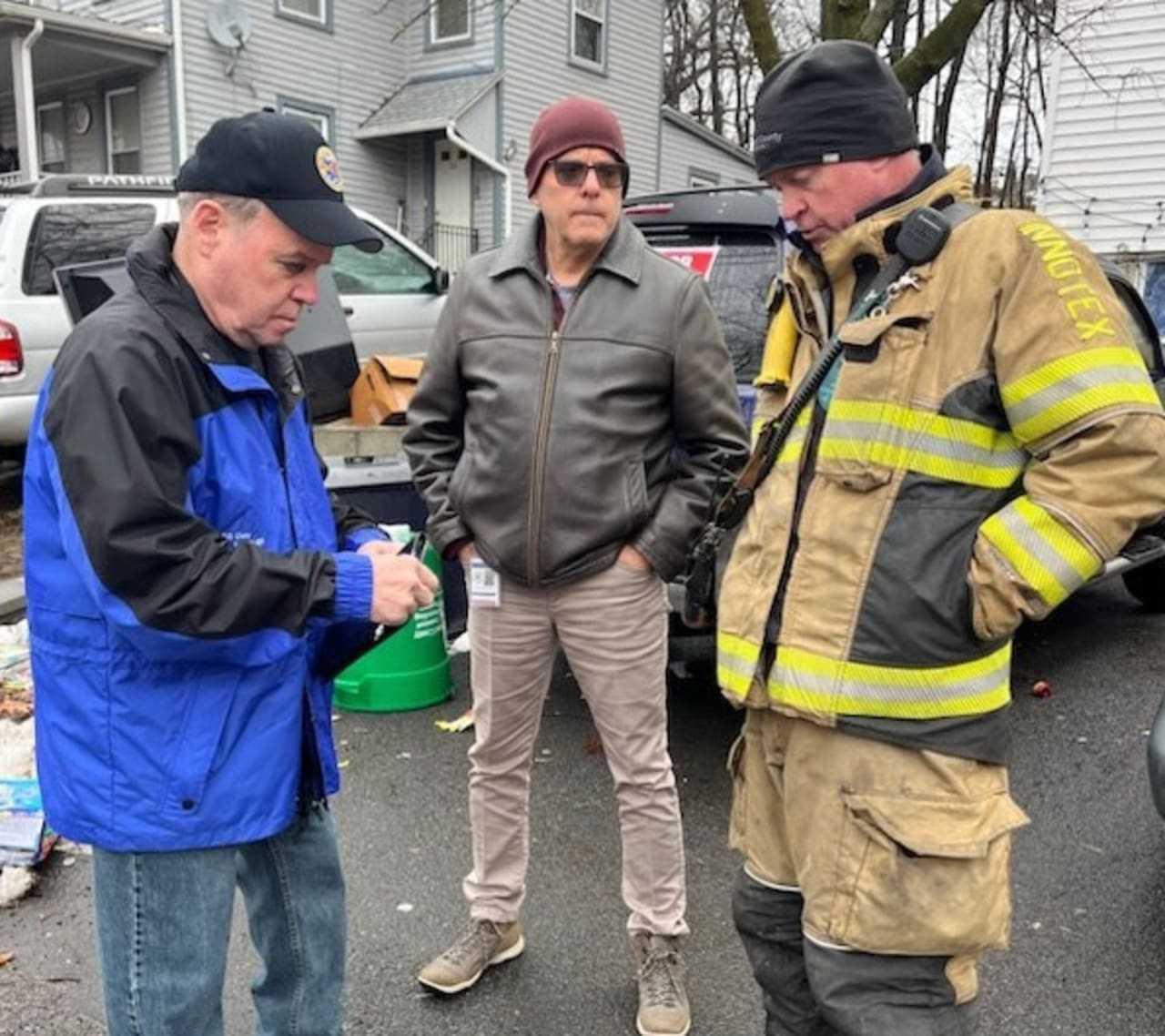 Authorities at the scene of the blaze.