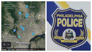 Locations of the eight killings in Philadelphia between Saturday, Sept. 16 and Monday, Sept. 18; Philadelphia police